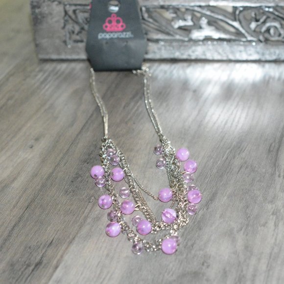 PAPARAZZI Silver Layered Purple Bead Chain Necklace